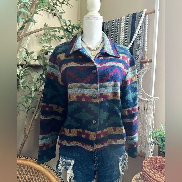 Vintage David Paul New York Tribal Western Print Semi Crop Blazer Jacket - Picture 3 of 8